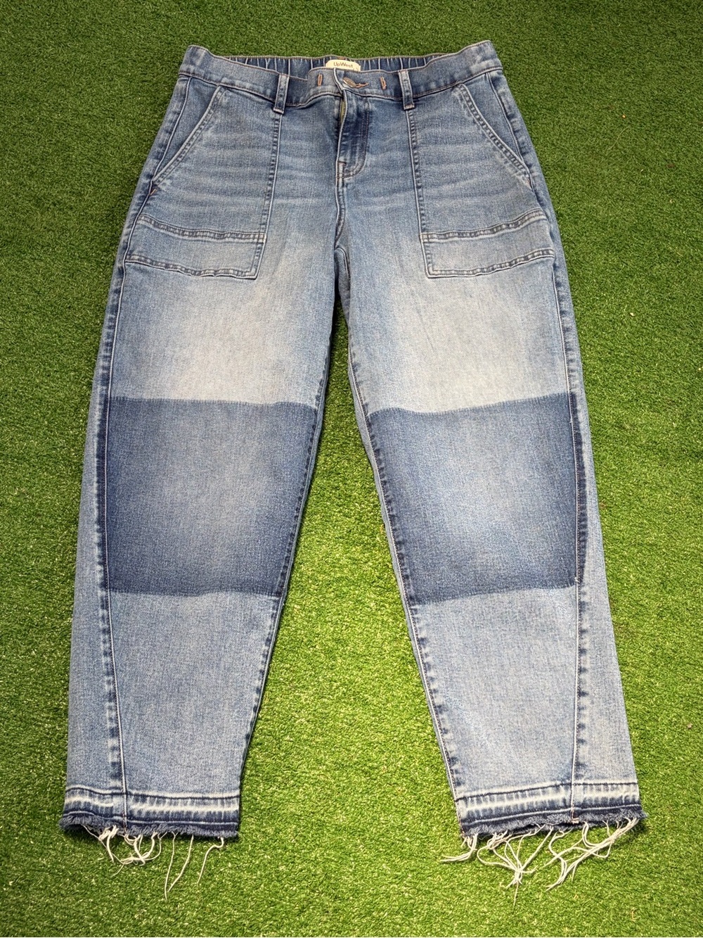 UpWest Two-Tone Washed Blue High-Rise Patch Jeans